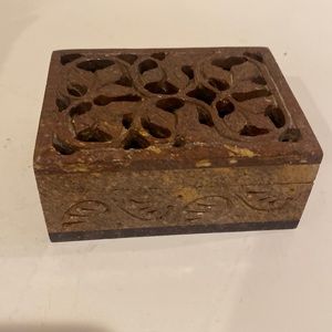 Vintage Hand Carved Stone Trinket Box with Lid 4" x 3"
